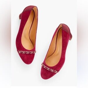 TALBOTS Burgundy Suede Heels with Gold Chain. Size 7 . New